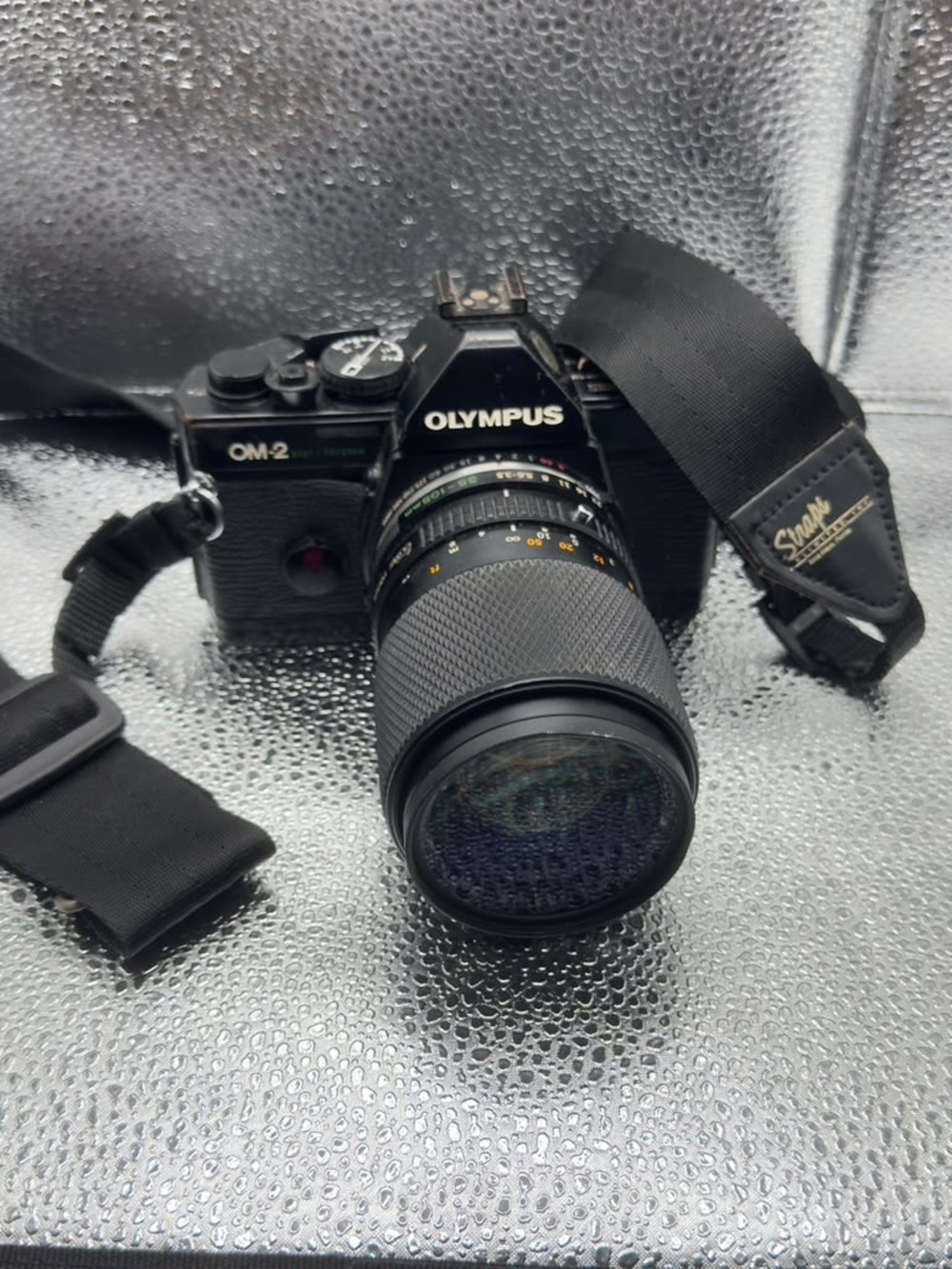 Olympus OM-2 Black SLR Camera with Black Telephoto Lens and Strap Untested